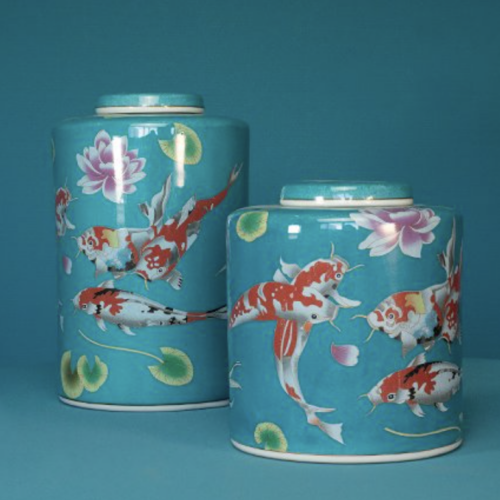 Lidded Koi Vase
